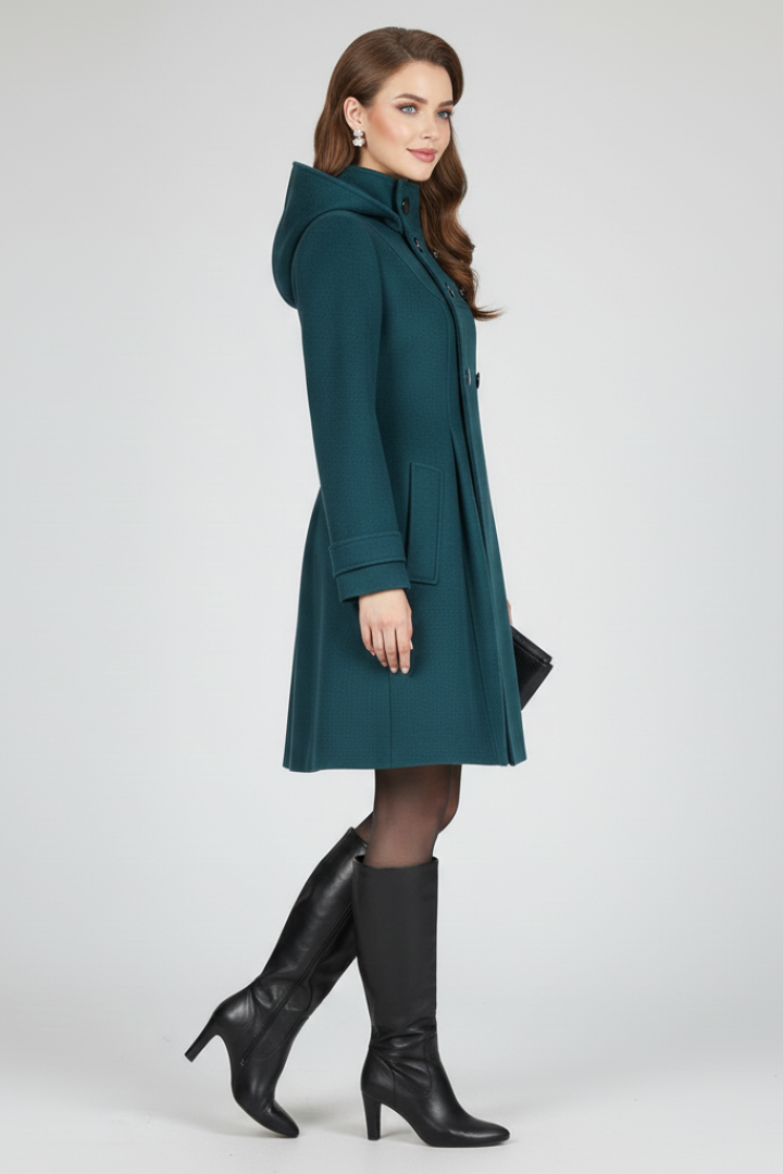 Jill Womens Hooded Coat with Double Button Front