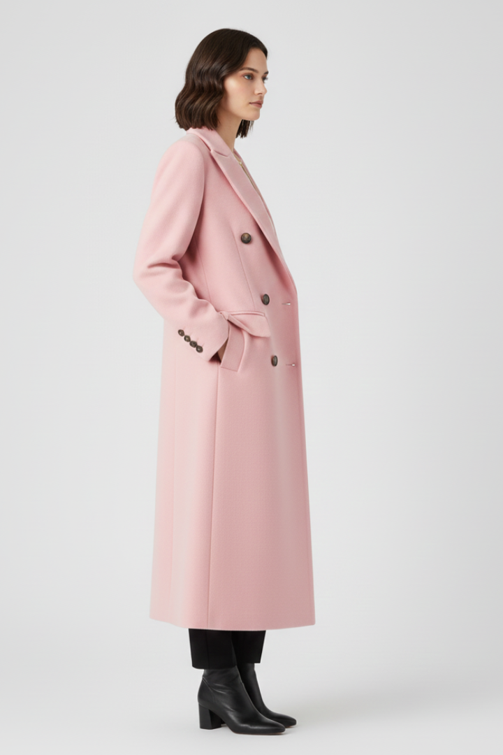 Gina Womens Long Coat with Lapel Collar