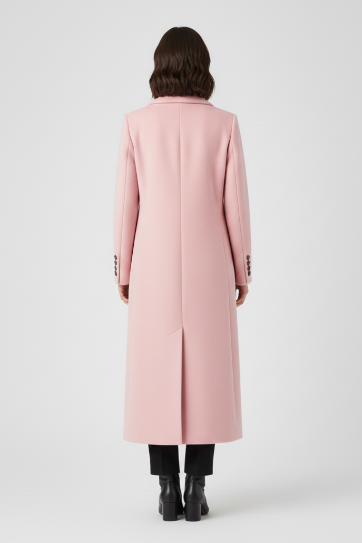 Gina Womens Long Coat with Lapel Collar