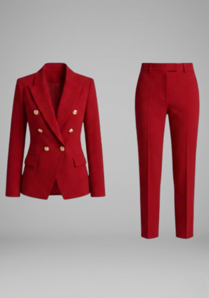 Kari Womens Double-Breasted Blazer and Trousers Set