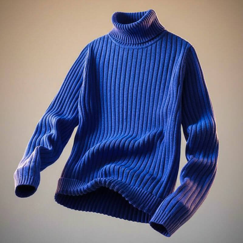 Colton Mens Wool Blend Turtleneck Sweater in Cobalt Blue