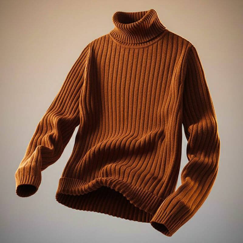Colton Mens Wool Blend Turtleneck Sweater in Mocha Brown