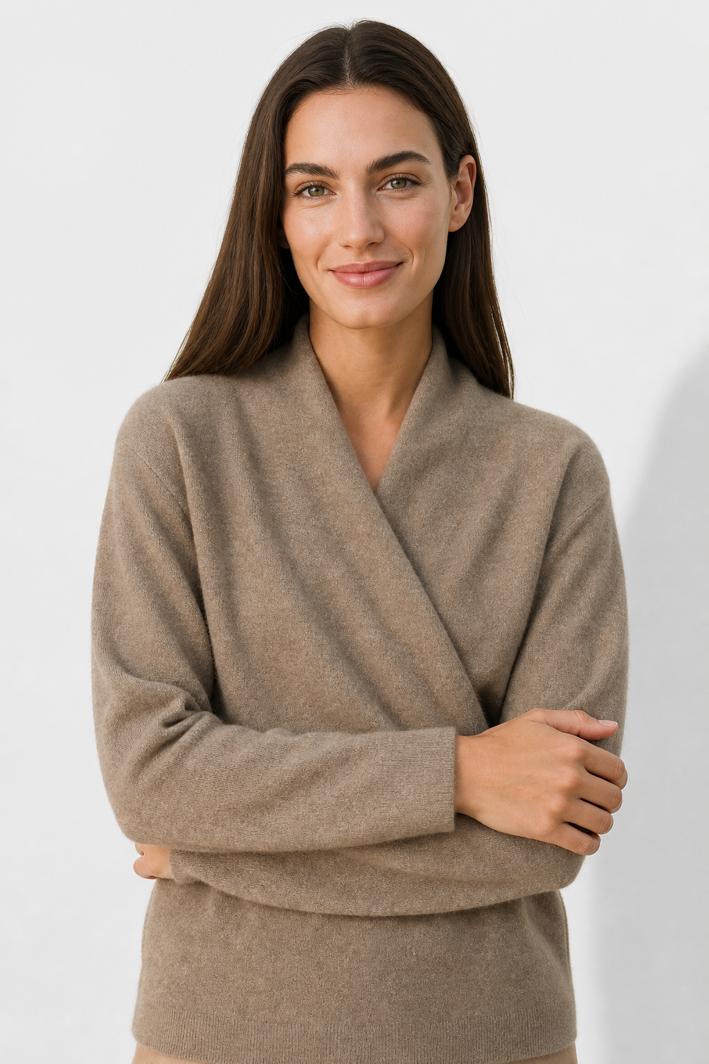 Wendy Womens V-Neck Wrap Sweater in Cashmere Knit