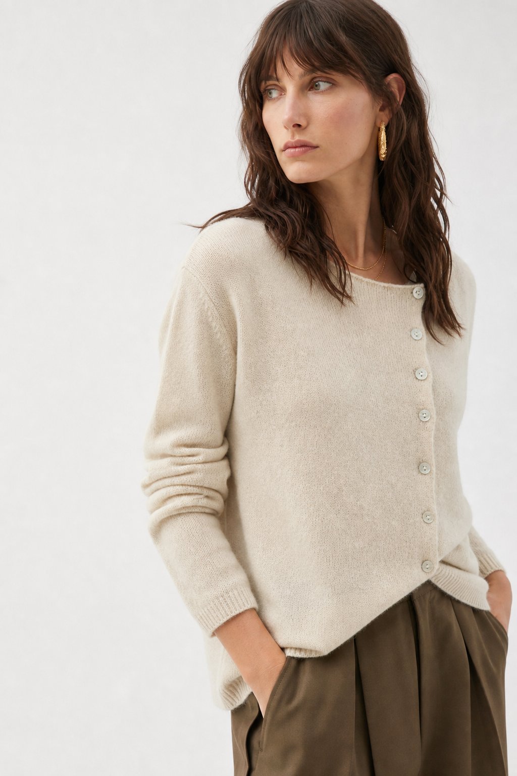 Amélise Womens Asymmetric Button Cashmere Blend Sweater
