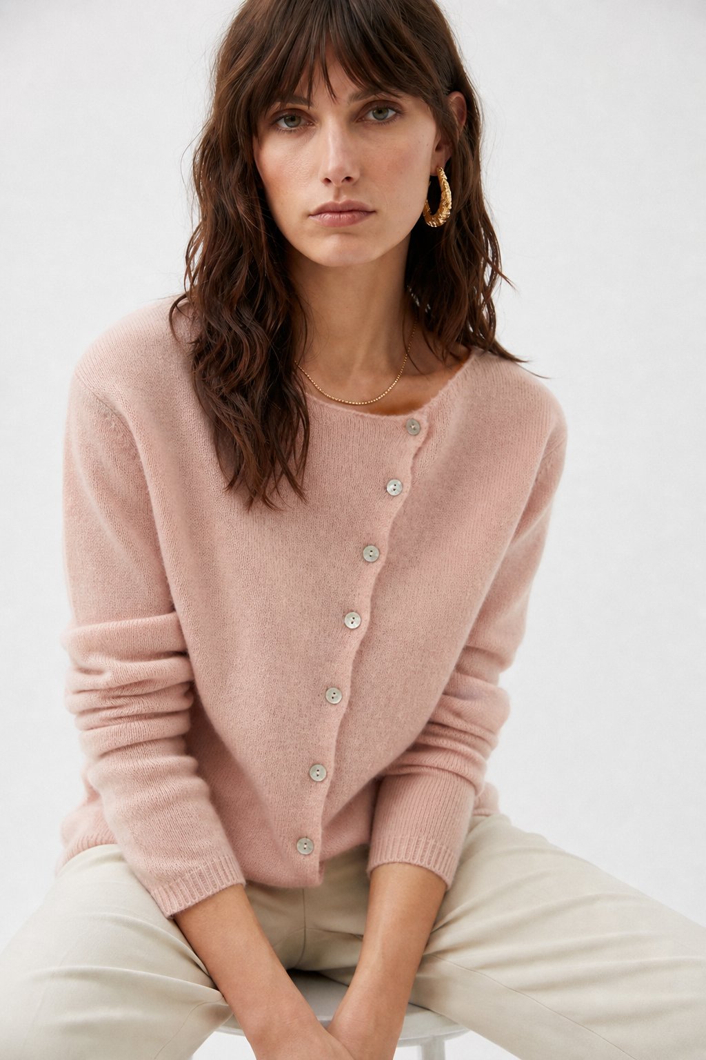 Amélise Womens Asymmetric Button Cashmere Blend Sweater