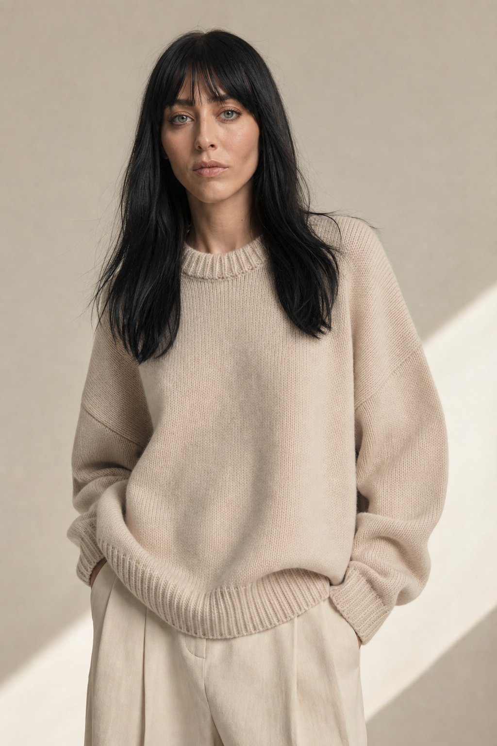 Tracy Womens Pure Cashmere Oversized Sweater in White