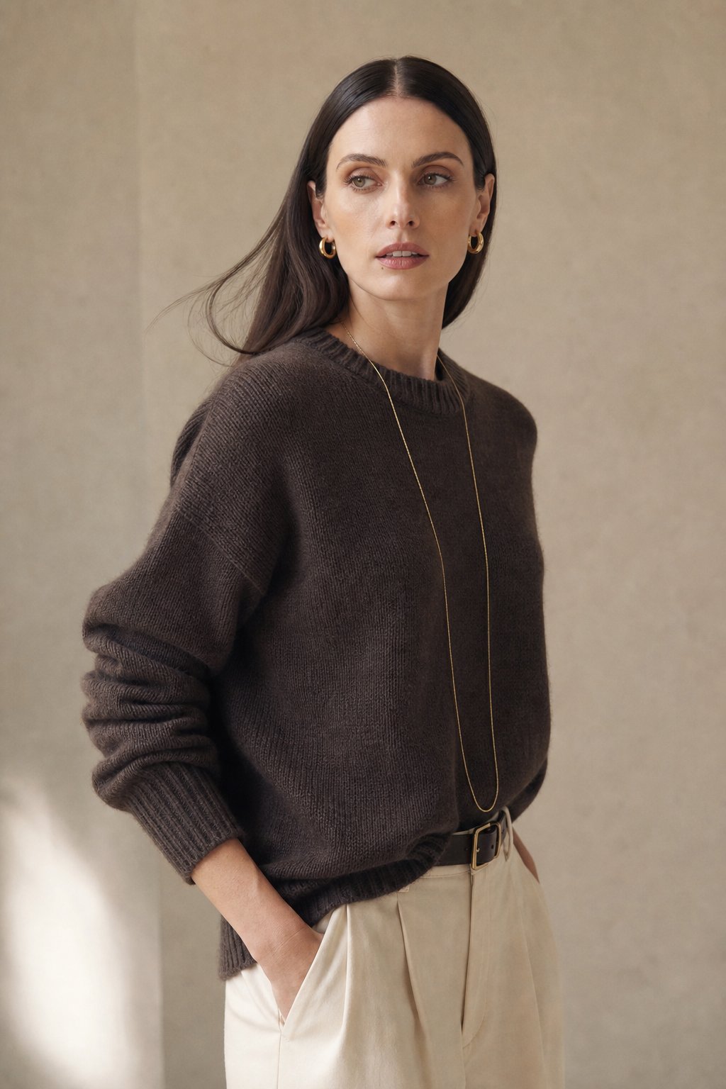 Tracy Womens Pure Cashmere Oversized Sweater in Brown