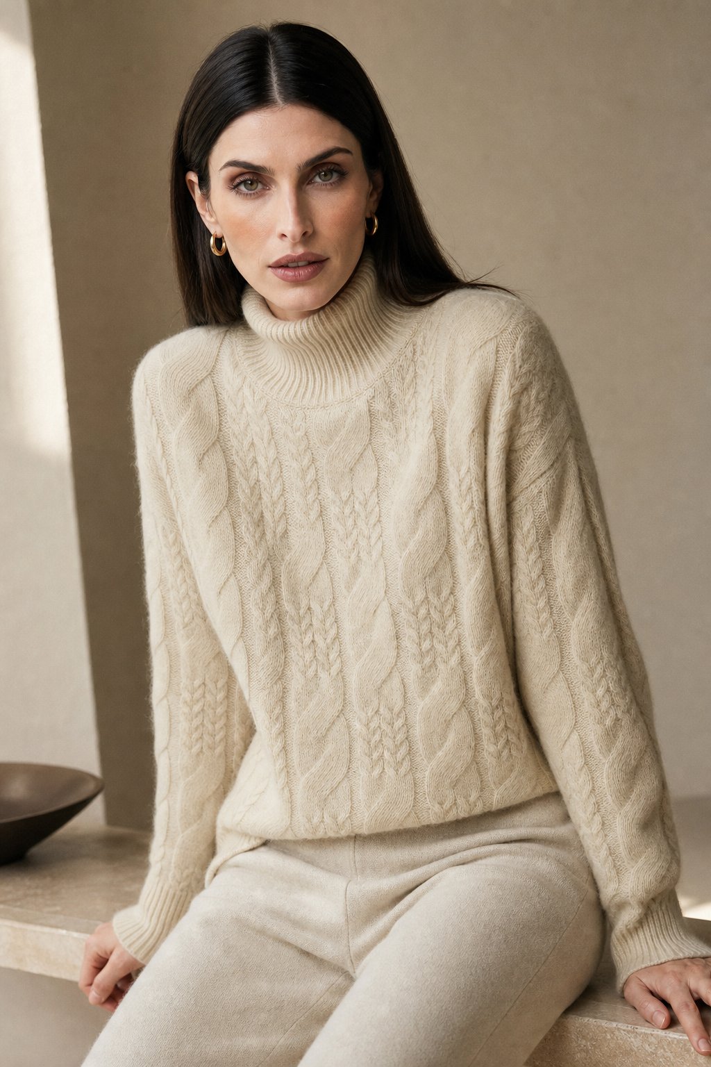 Rachel Womens Cable Knit Cashmere Blend Sweater
