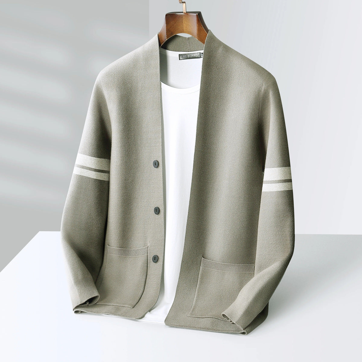 Giancarlo Mens Merino Wool Blend Cardigan in Beige