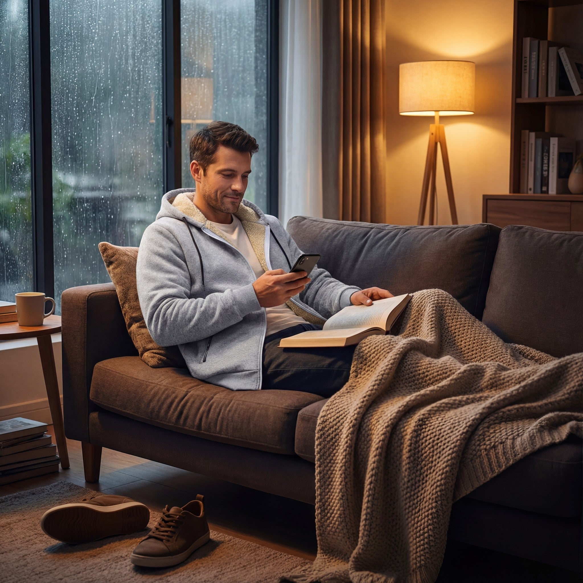 Men’s sherpa fleece zipped hooded cardigan – relaxed fit