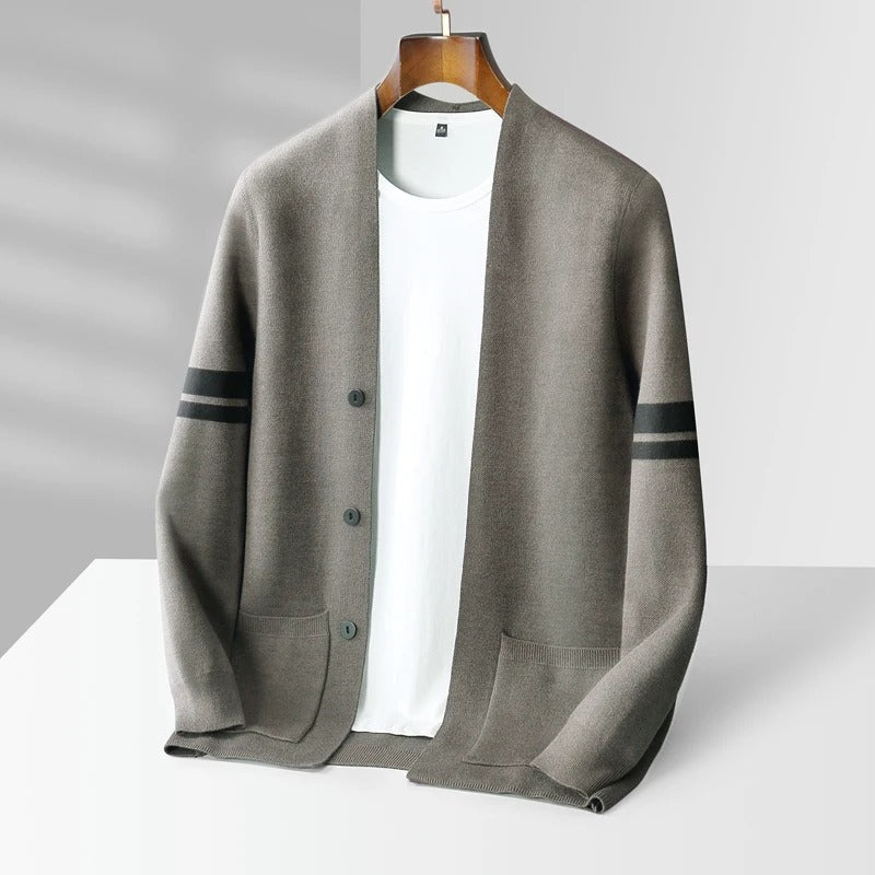 Giancarlo Mens Merino Wool Blend Cardigan in Brown