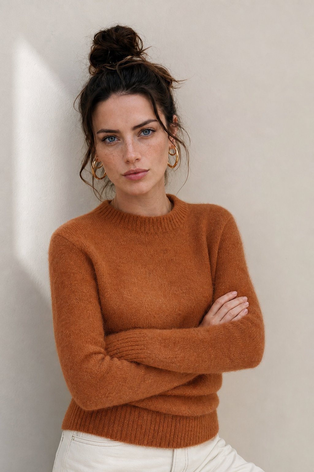 Tanya Womens Crew Neck Knit Sweater in Orange