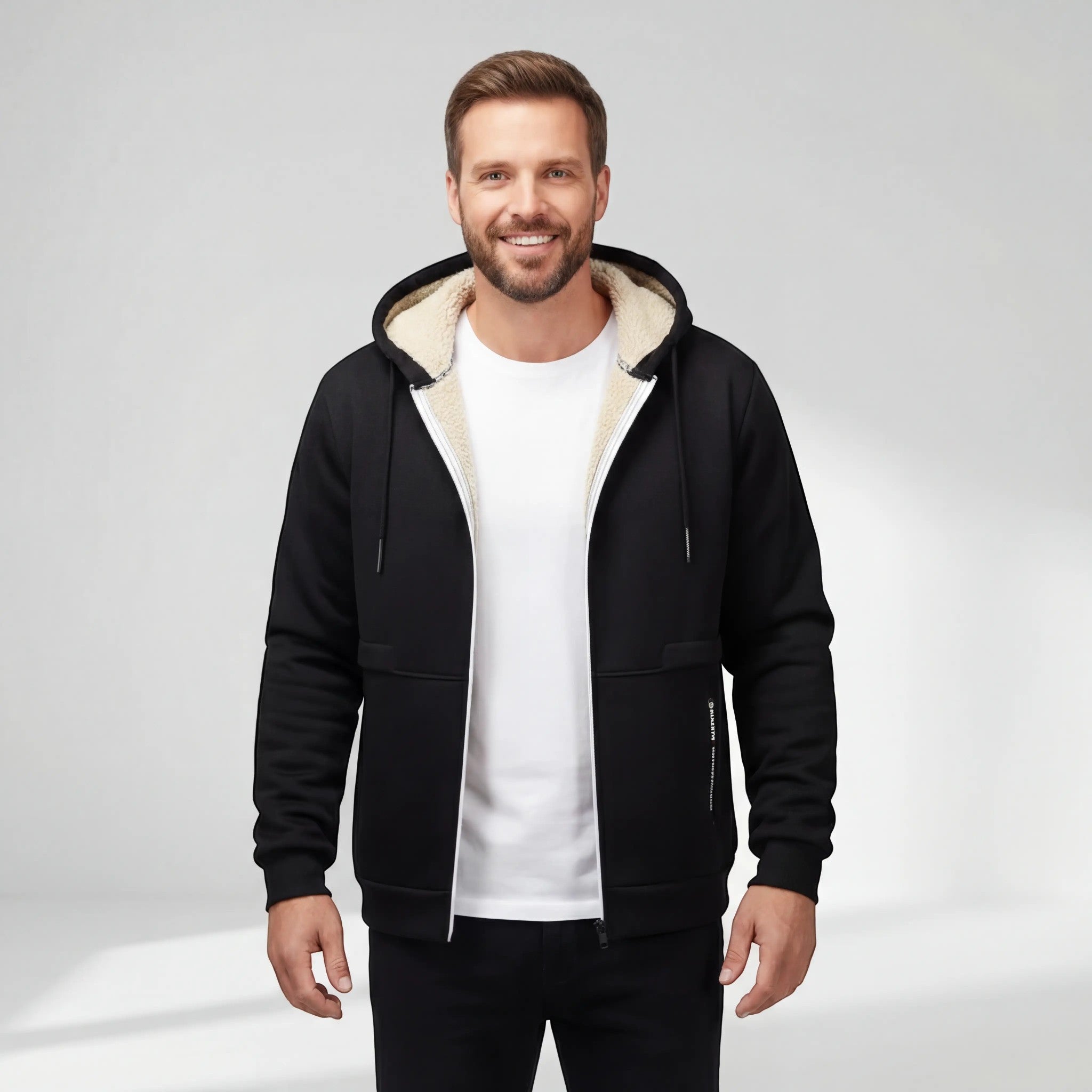 Men’s sherpa fleece zipped hooded cardigan – relaxed fit