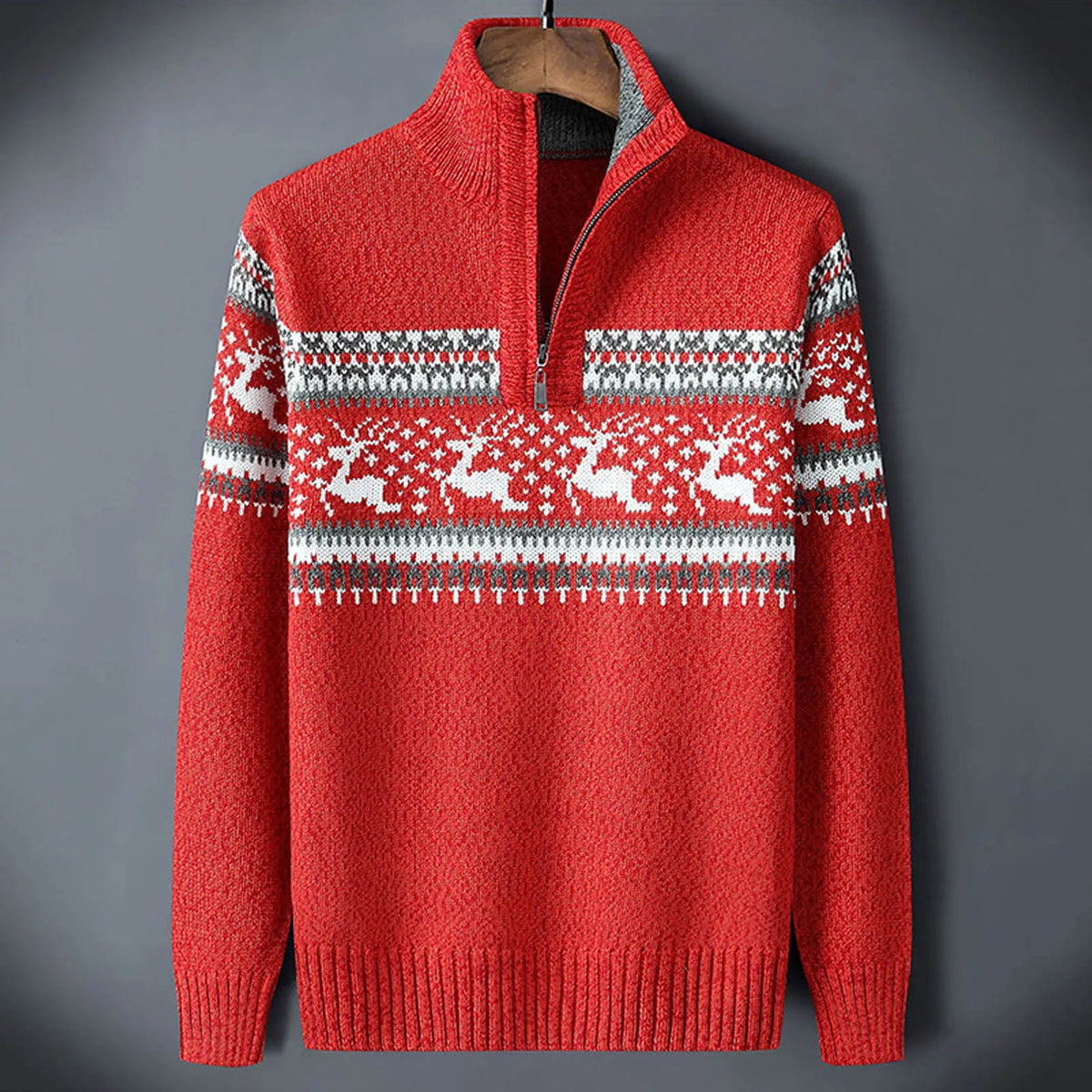 Joshua Mens Fair Isle Half-Zip Sweater in Red