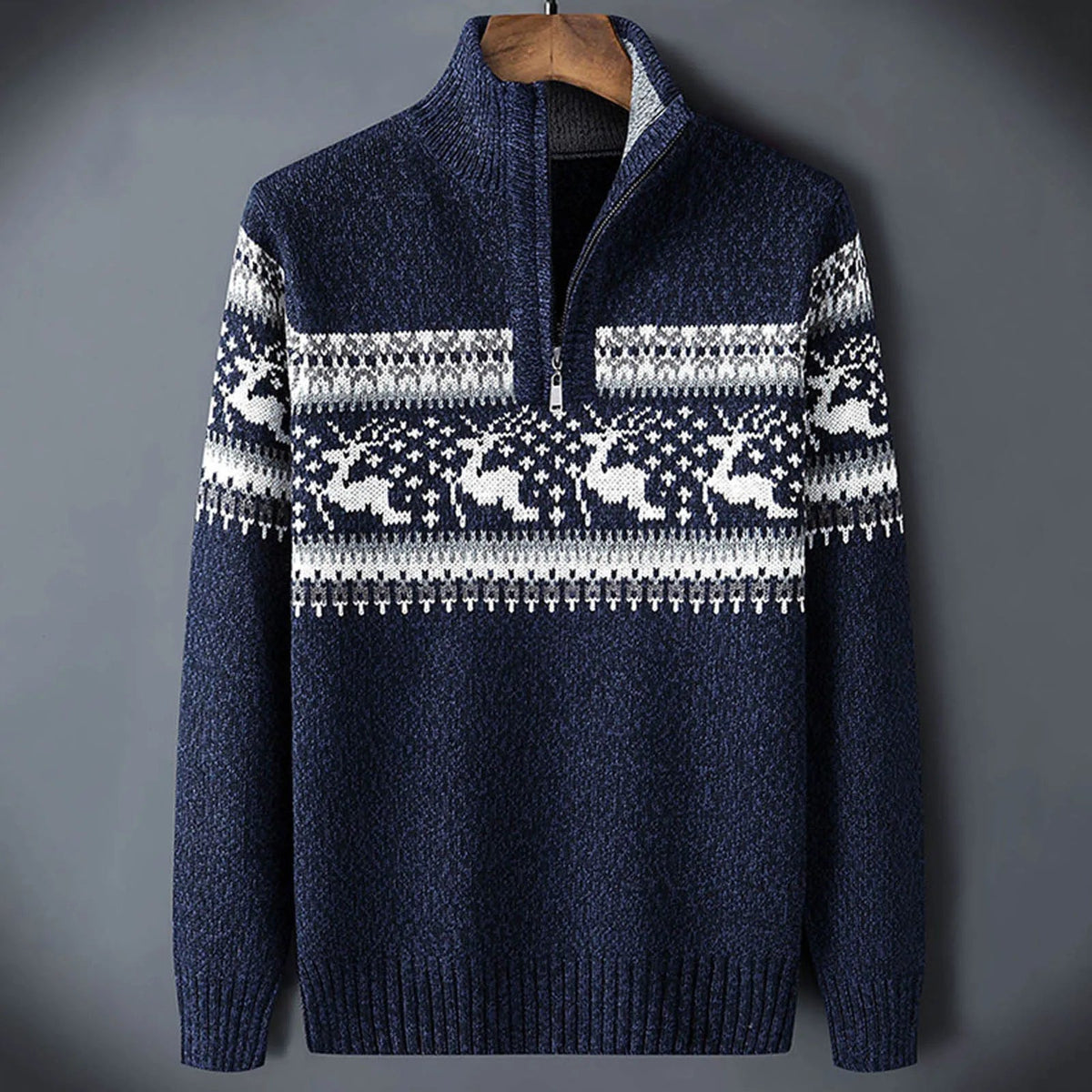 Joshua Mens Fair Isle Half-Zip Sweater in Blue