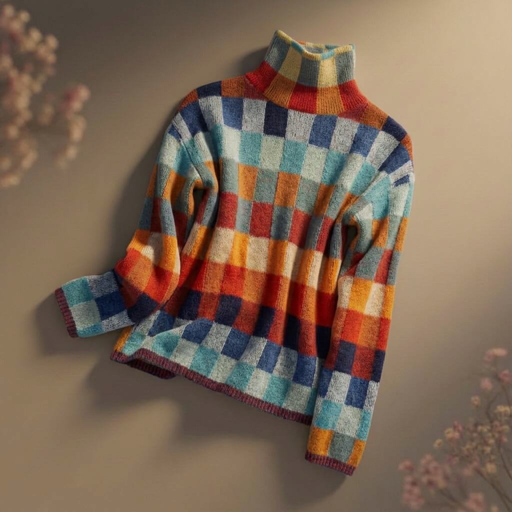 Katie Womens Checkered Merino Wool Blend Sweater