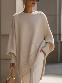 Marie | Womens Oversized Poncho Sweater | Batwing Sleeves, Asymmetric Hem, Round Neck | Beige, Black and More S-XL