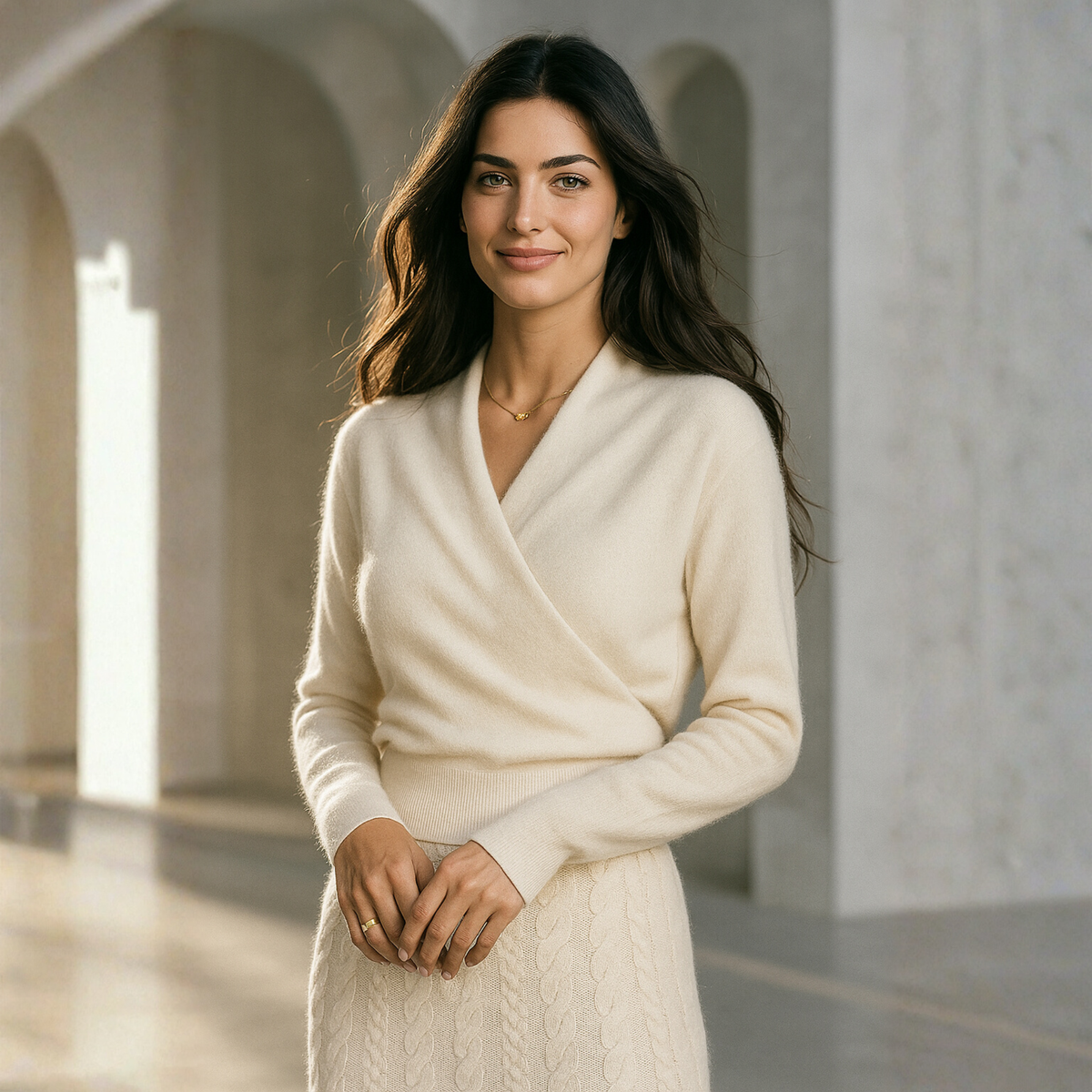 Diana Womens Cashmere Sweater with Crossover Collar
