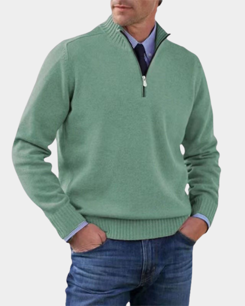Hezron Mens Zip-Up Sweater, Lightweight Warmth in Green