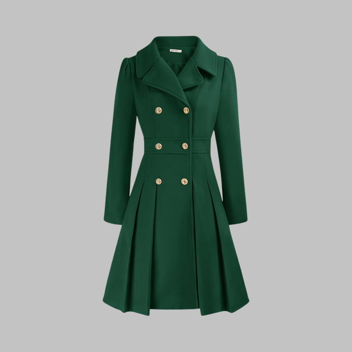 Dami Womens Double Button Coat with Long Sleeves in Dark Green