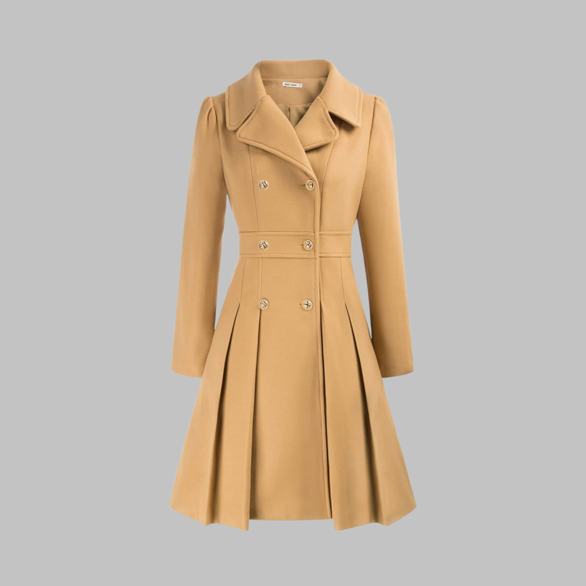 Dami Womens Double Button Coat with Long Sleeves in Khaki