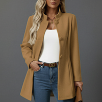 Hallie | Womens Button-Down A-Line Coat with Stand Collar | Long Sleeves, Button Front | Camel, Cream, Grey, Black XS-2XL