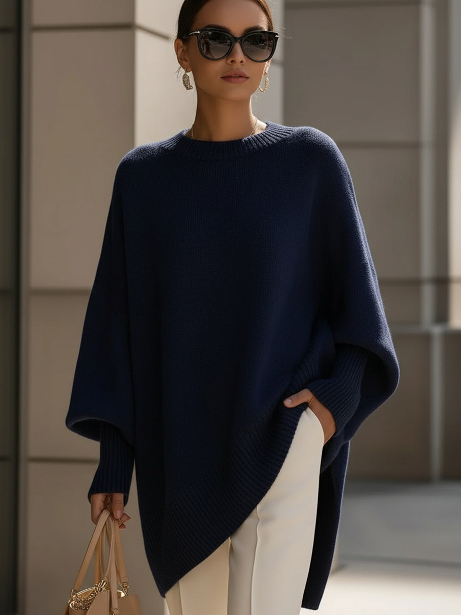 Marie Womens Oversized Poncho Sweater in Navy