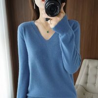 Julie | Womens V-Neck Sweater with Cashmere Feel | Lightweight Soft Knit, Rib Cuffs | Blue, Pink, Black and More XS-XXXL