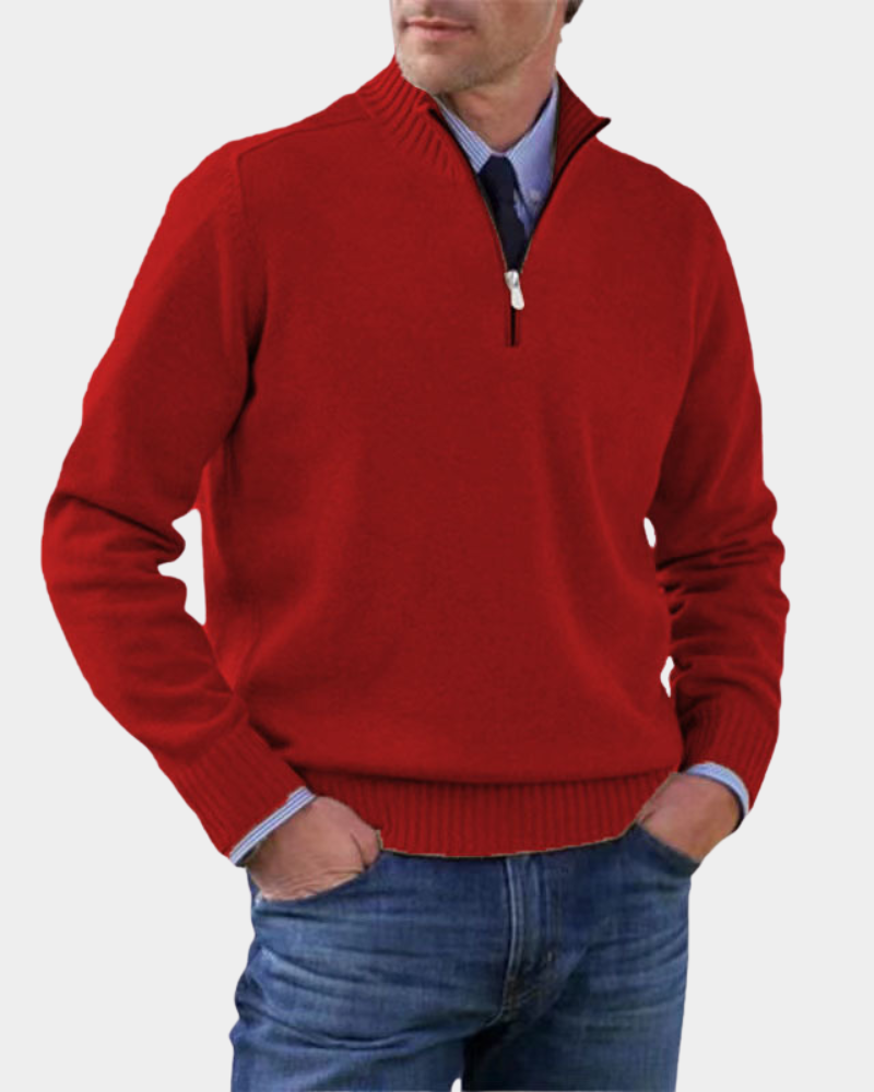 Hezron Mens Zip-Up Sweater, Lightweight Warmth in Red