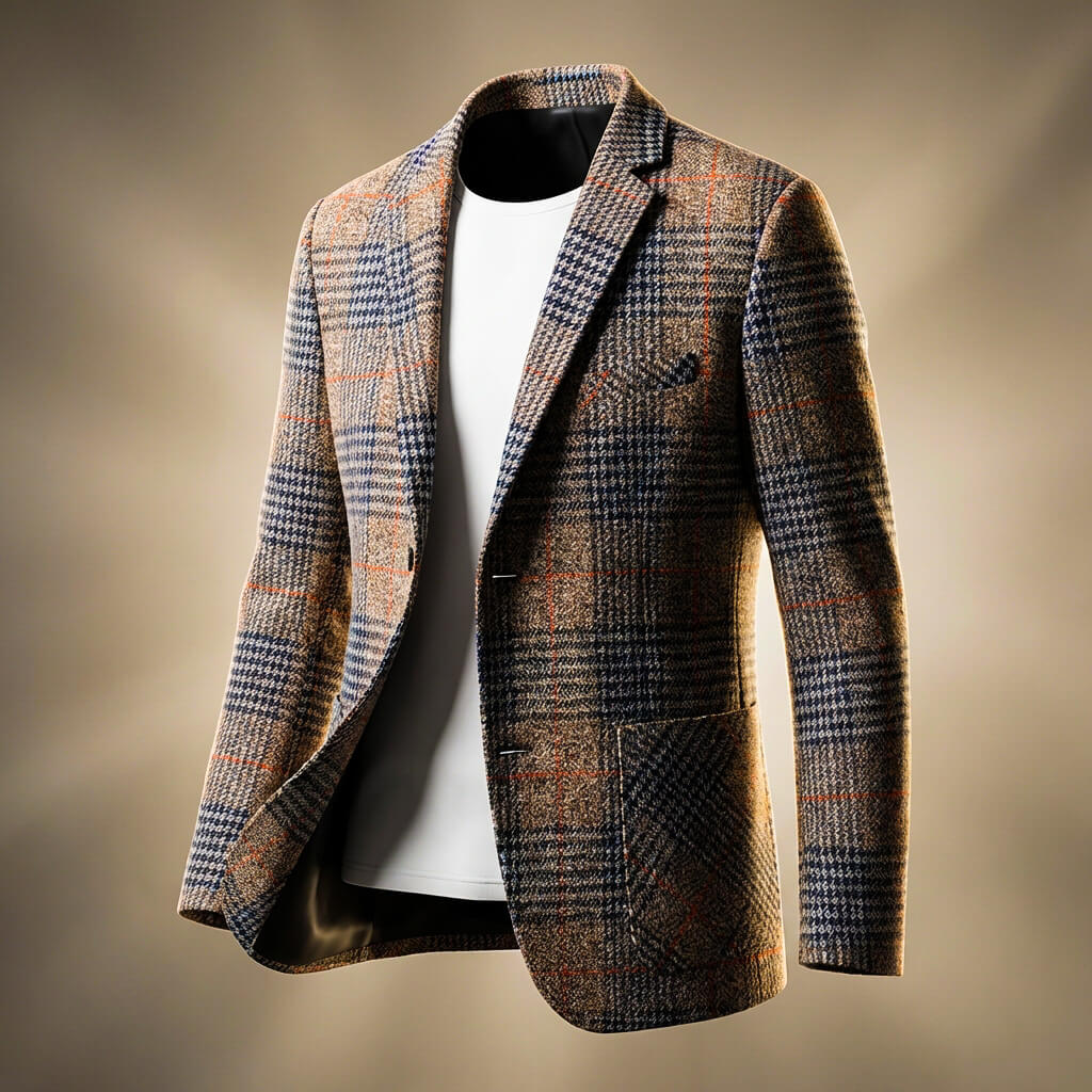 Alexander Mens Houndstooth Wool Blend Blazer in Brown