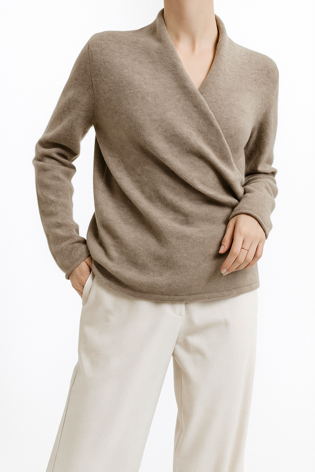 Wendy Womens V-Neck Wrap Sweater in Cashmere Knit
