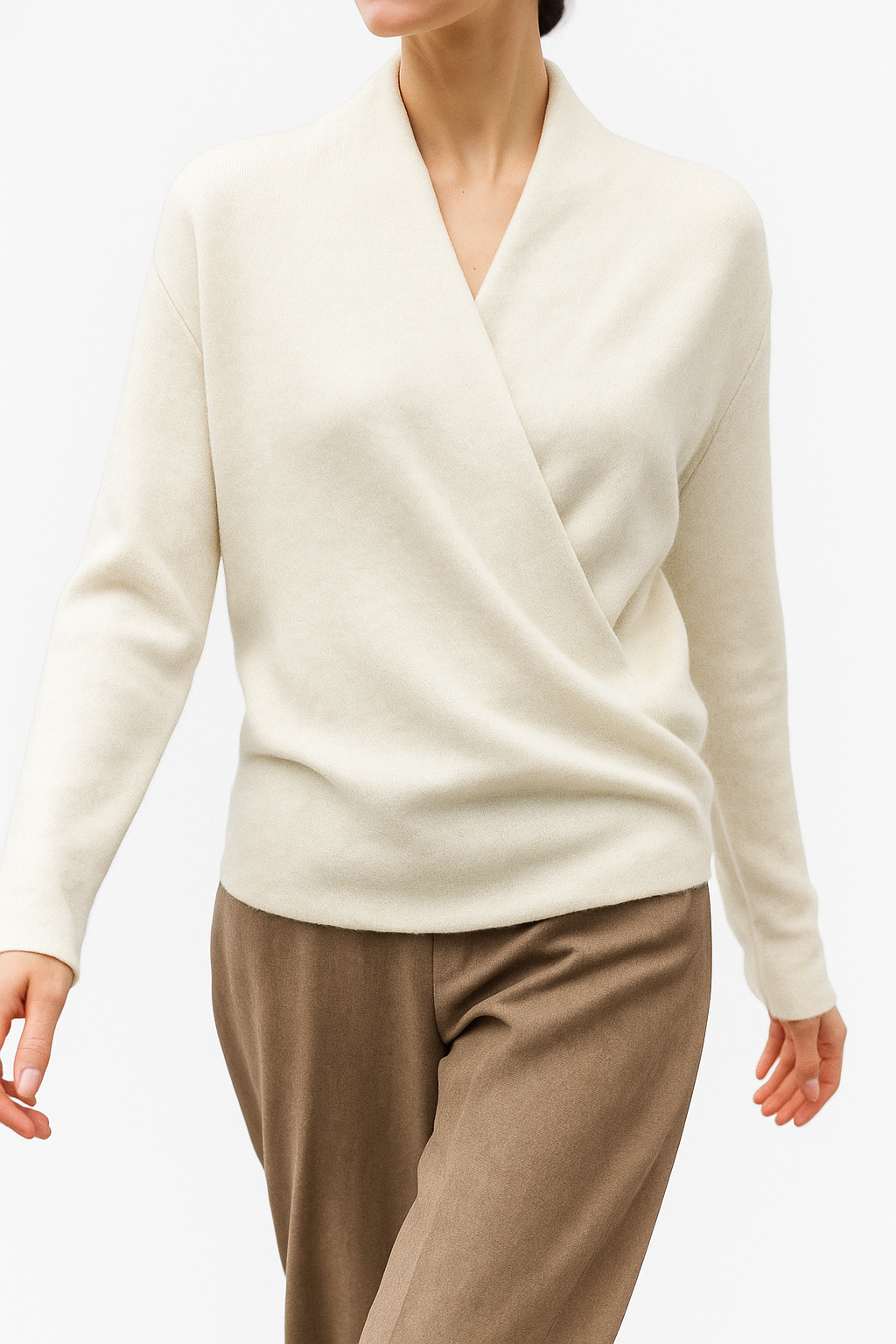 Wendy Womens V-Neck Wrap Sweater in Cashmere Knit