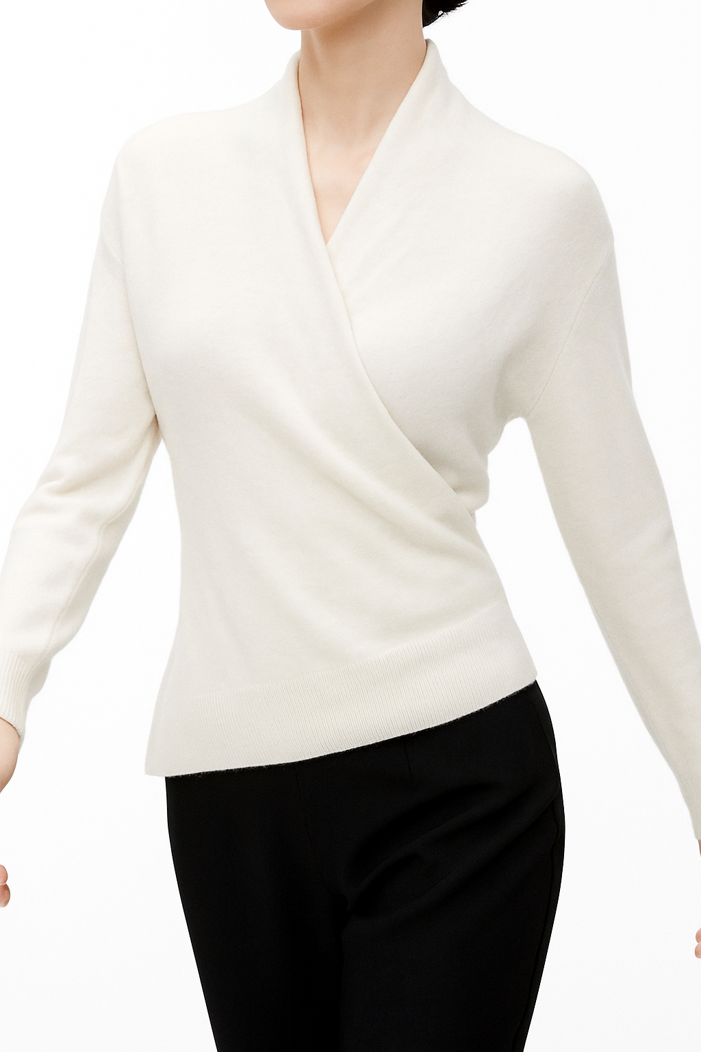 Wendy Womens V-Neck Wrap Sweater in Cashmere Knit