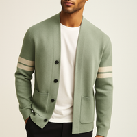Giancarlo | Mens Merino Wool Blend Cardigan | Tailored Fit, Sleeve Stripes, Front Pockets | Light Green, Black and More S-2XL