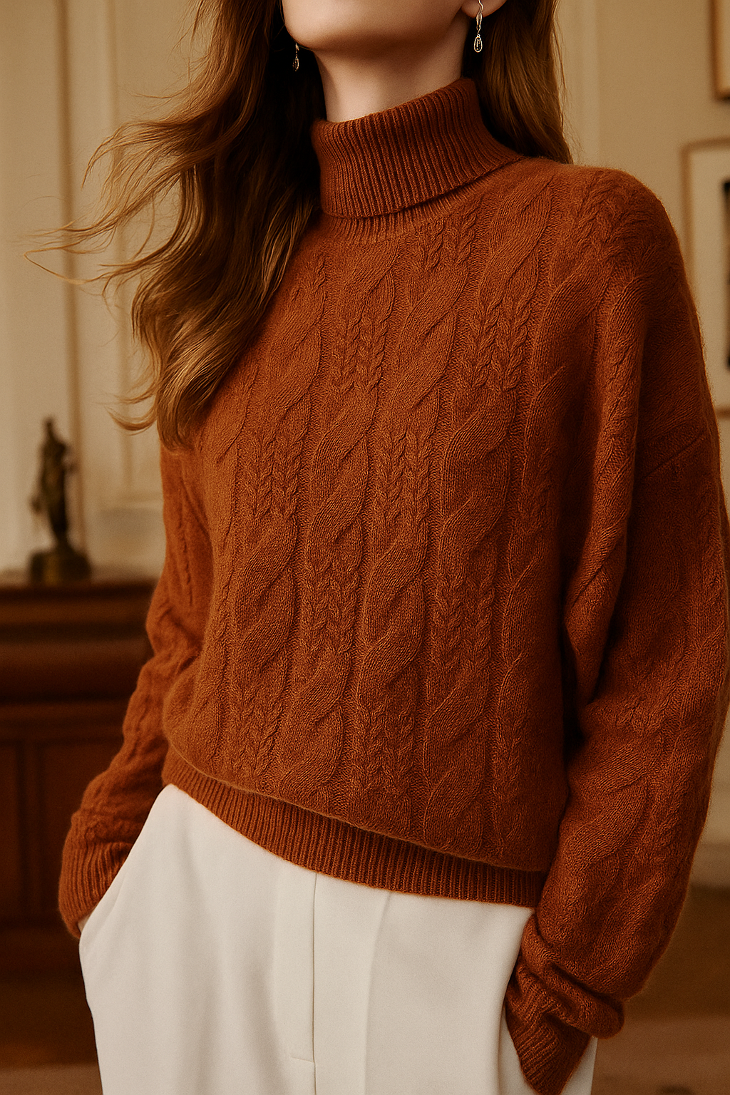 Rachel Womens Cable Knit Cashmere Blend Sweater