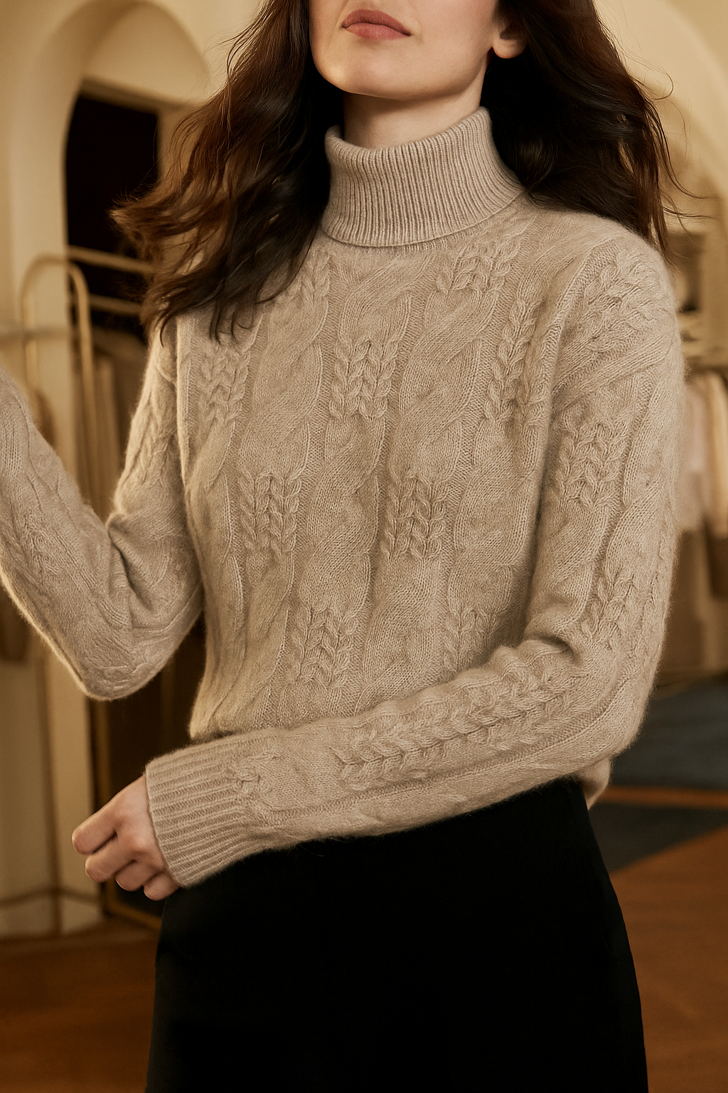 Rachel Womens Cable Knit Cashmere Blend Sweater