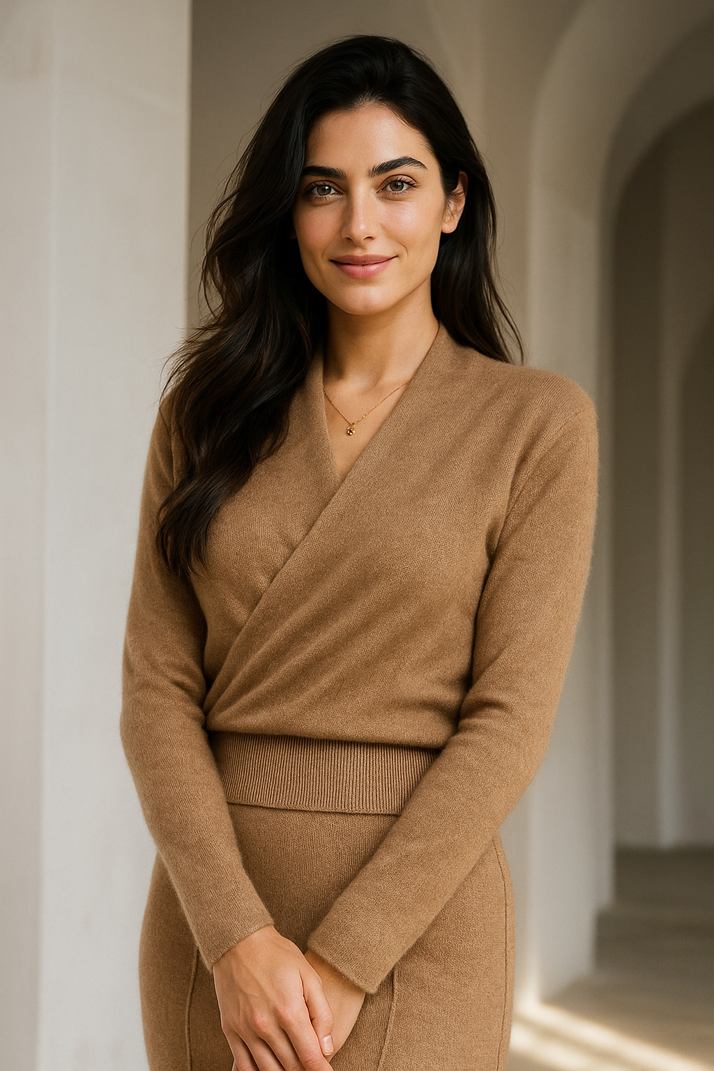 Diana Womens Cashmere Sweater with Crossover Collar