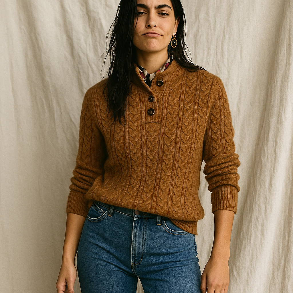 Arden Womens Button-Up Cable Knit Sweater