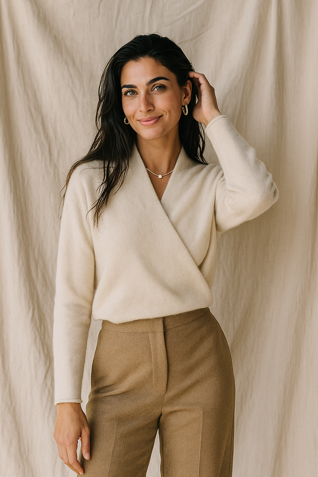 Wendy Womens V-Neck Wrap Sweater in Cashmere Knit