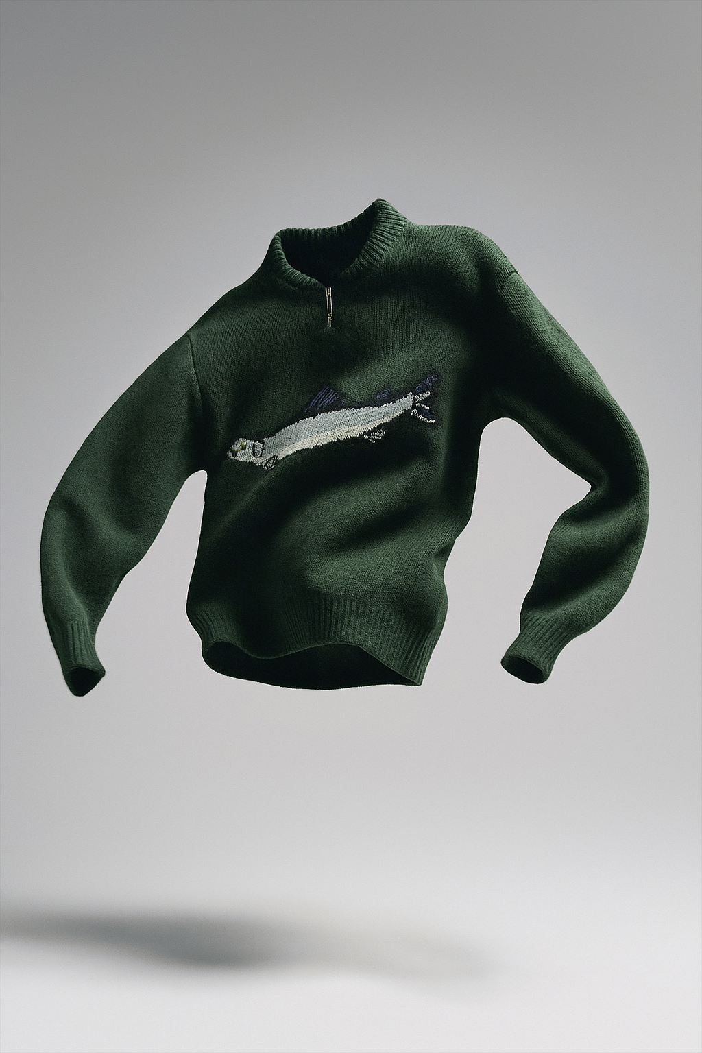 Hadley Womens Half-Zip Knit Sweater with Fish Pattern