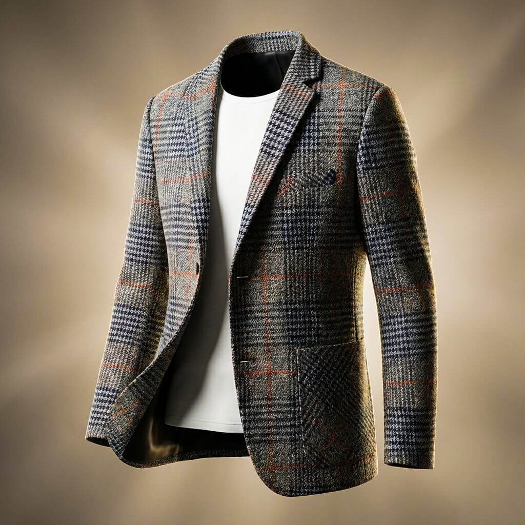Alexander Mens Houndstooth Wool Blend Blazer in Grey