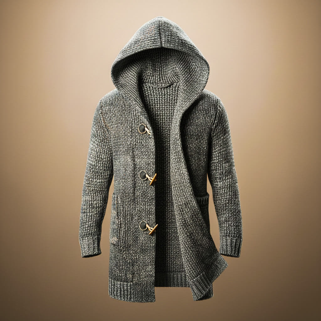 Troy Mens Hooded Wool Blend Knit Cardigan in Slate Grey