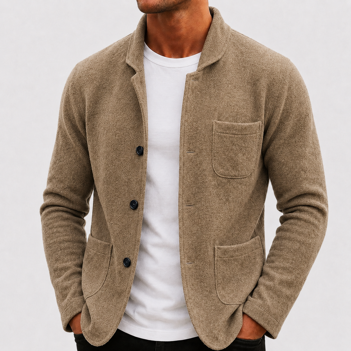 James Mens Slim Fit Knit Cardigan in Beige