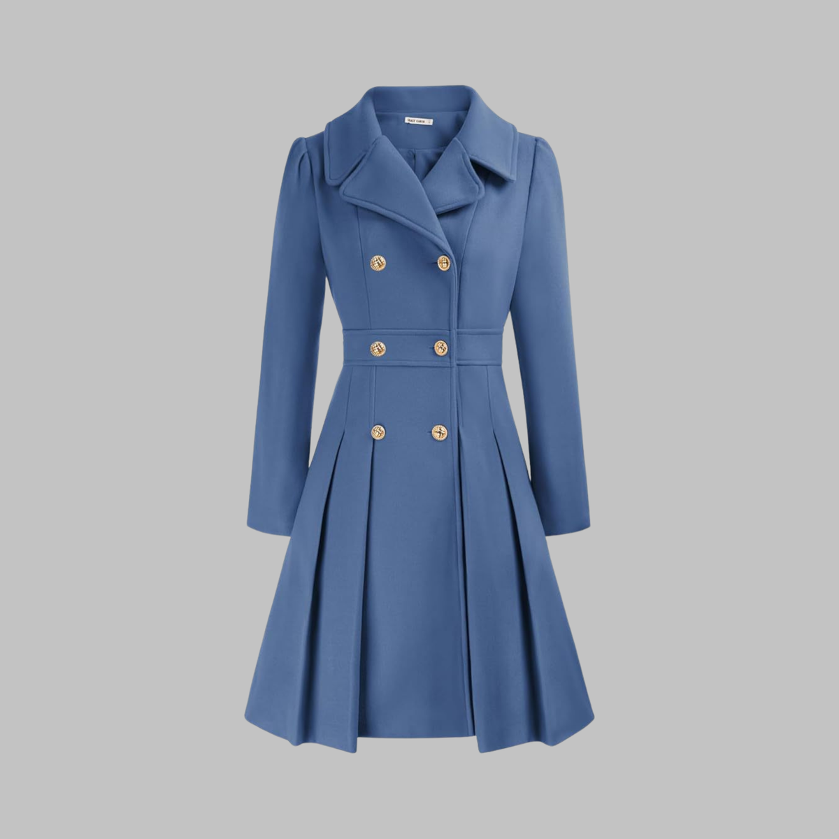 Dami Womens Double Button Coat with Long Sleeves in Grey Blue