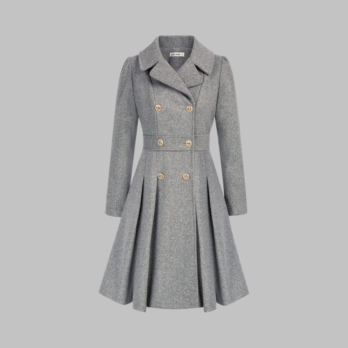 Dami Womens Double Button Coat with Long Sleeves in Light Grey