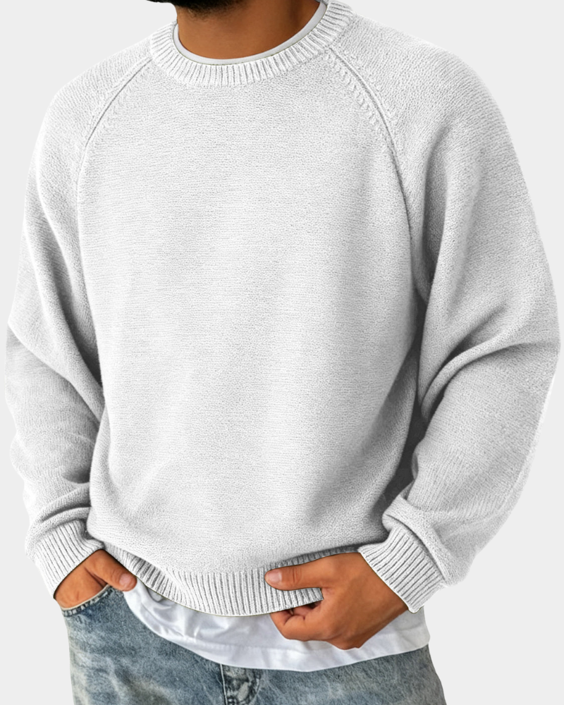 Evander Mens Crew Neck Sweater, Lightweight Layer in White