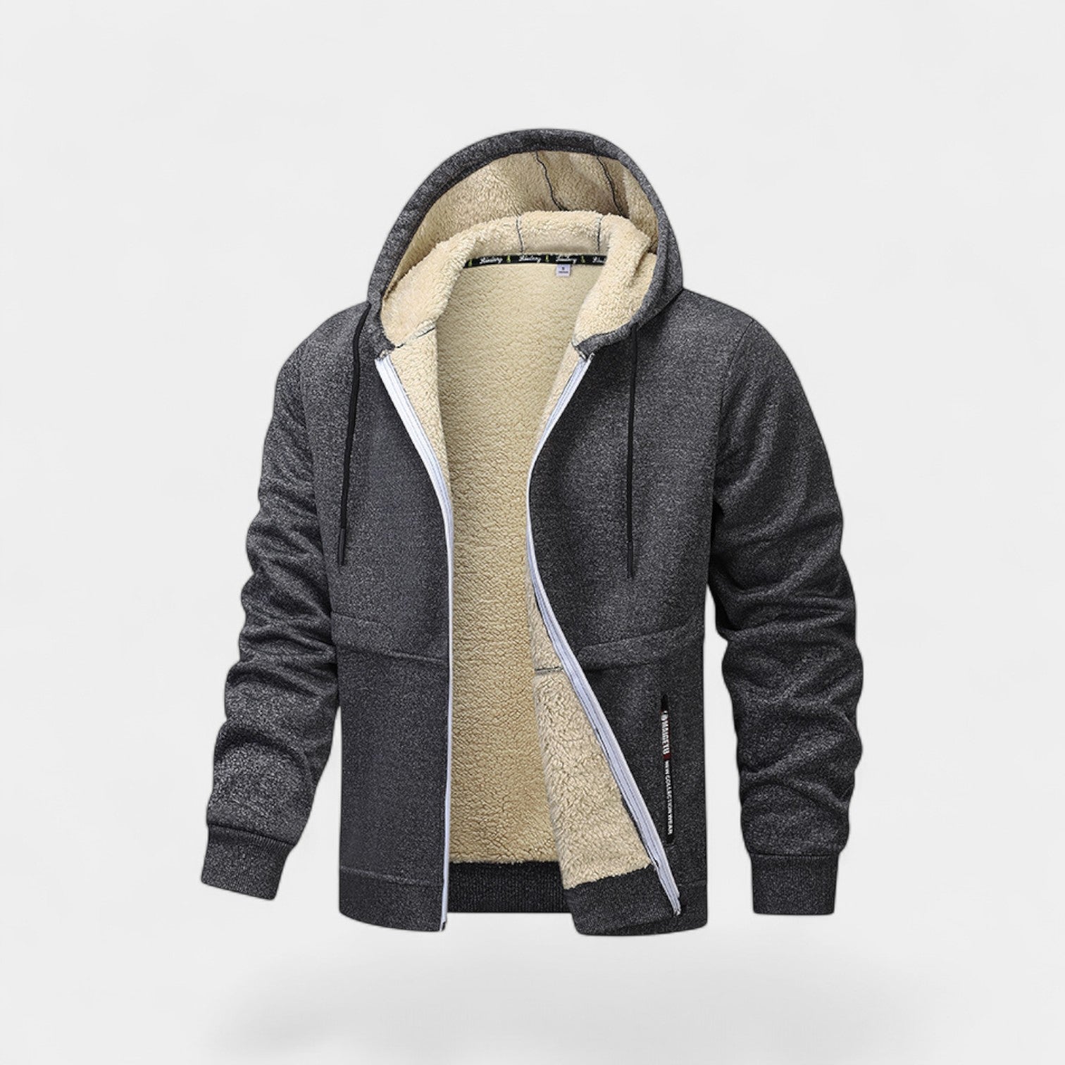 Men’s sherpa fleece zipped hooded cardigan – relaxed fit