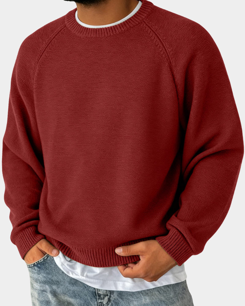 Evander Mens Crew Neck Sweater, Lightweight Layer in Red