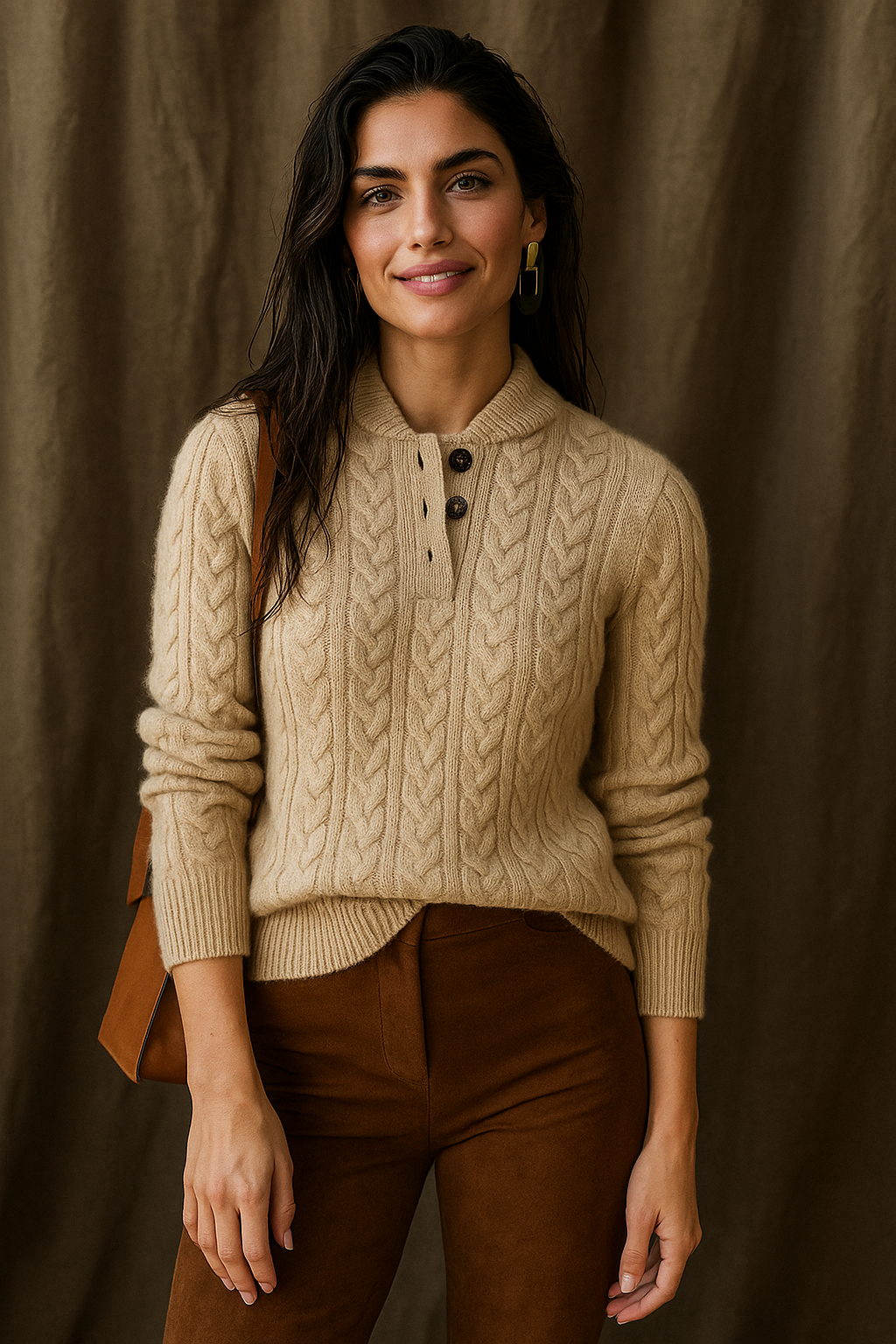 Arden Womens Button-Up Cable Knit Sweater