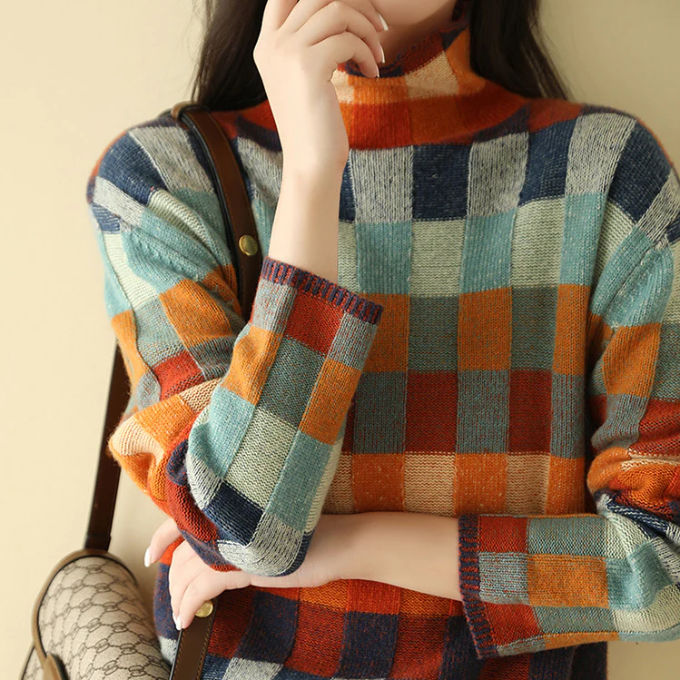 Holly Womens Cashmere Sweater with Block Check
